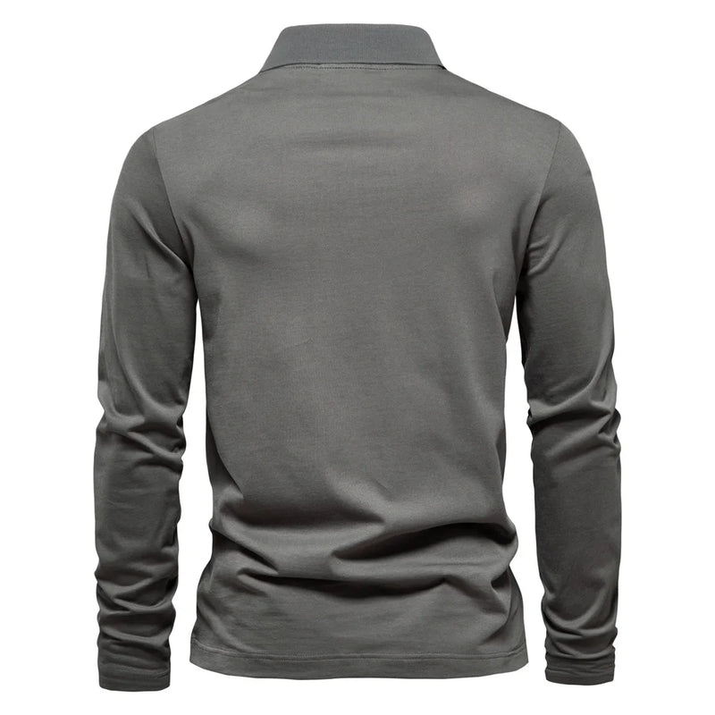 Long Sleeve Men's Polo Shirts Cotton Solid Casual Polo Shirts for Men Spring Autumn Basic Polos Men