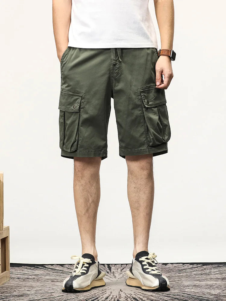 Summer Cargo Shorts Men Solid Military Stretch Casual Shorts Male Straight Loose Work Short Pants