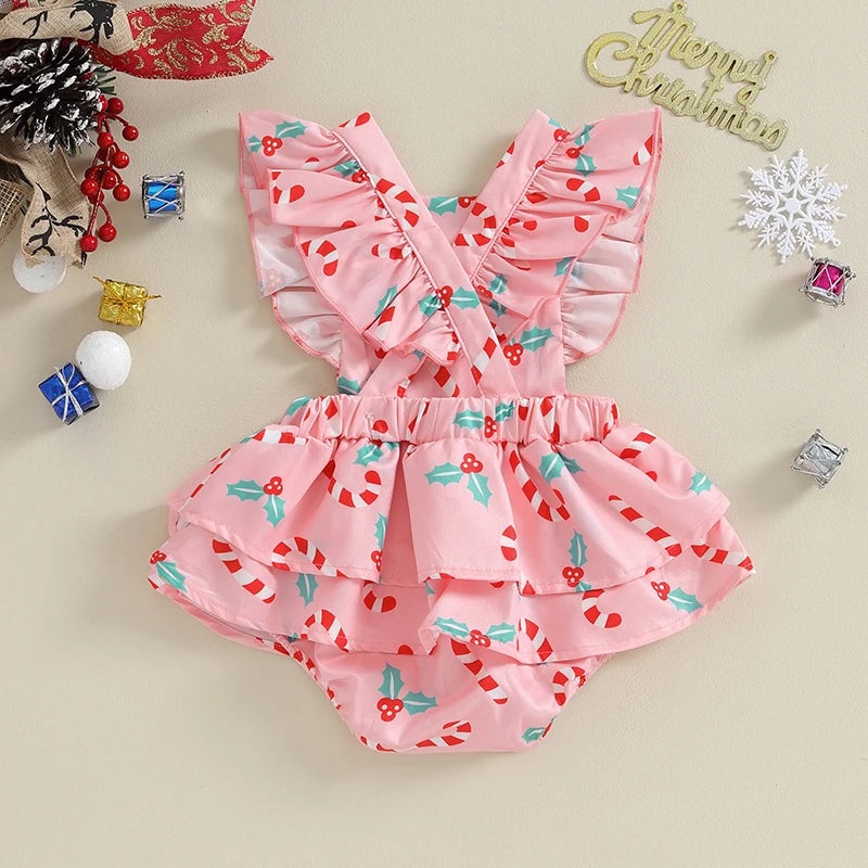 Summer Christmas Infant Baby Girl Cute Ruffle Sleeveless Candy Jumpsuit Playsuit Xmas Clothes
