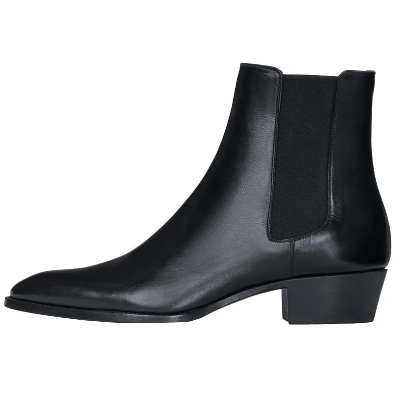 Men Chelsea Boots Handmade Black Business Casual Classic Mid-heel  Men Boots
