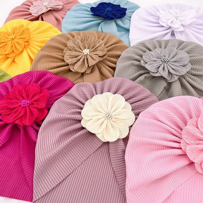 Dusty Pink Newborn Baby Girls Flower Beanie Infant Bebe Cute Bonnet Stripe Turban Hats Children Gorras Bebe Hair Accessories