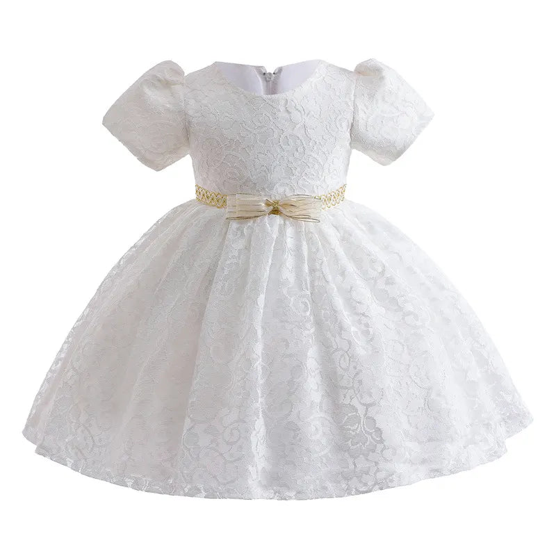 Baby Girl Dress Toddler Flower White Lace Years Birthday Princess Kids Party Weddings Outerwear Golden Belt