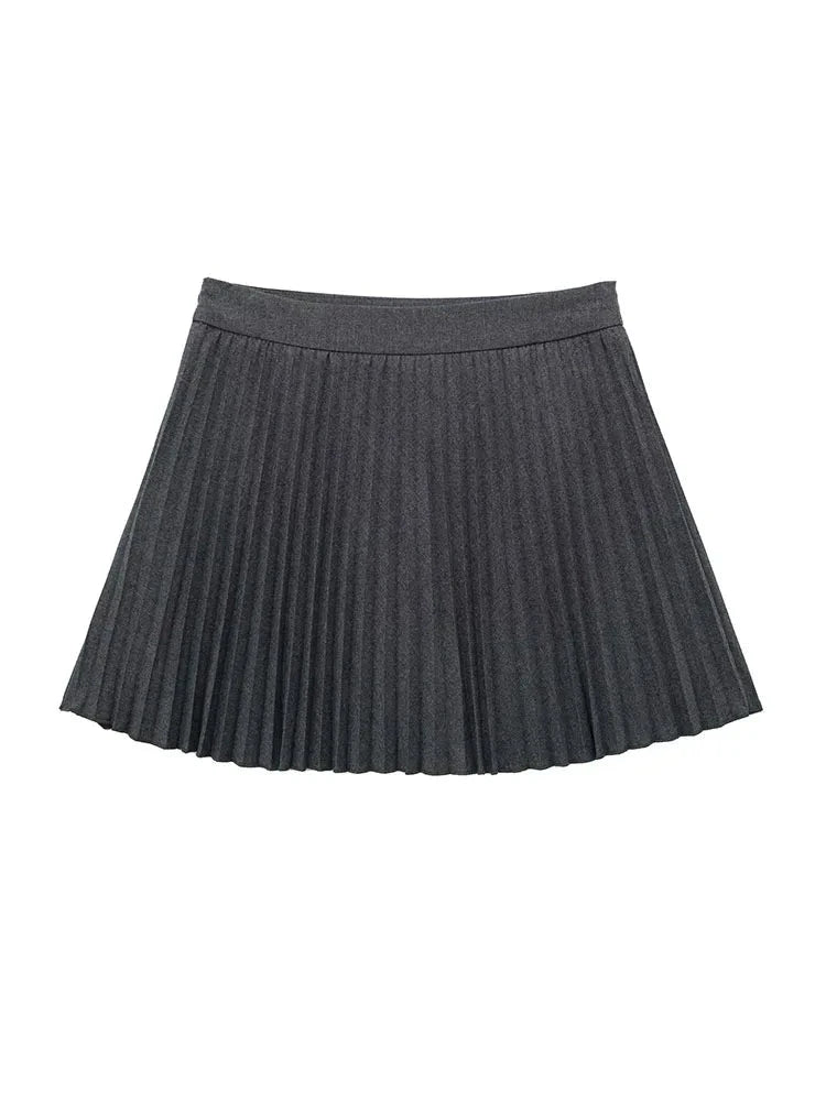 Summer Mini Skirts Woman Trendy Dark High Waist Folds Decorate Side Zipper Short Skirts Female Pleated Skirt