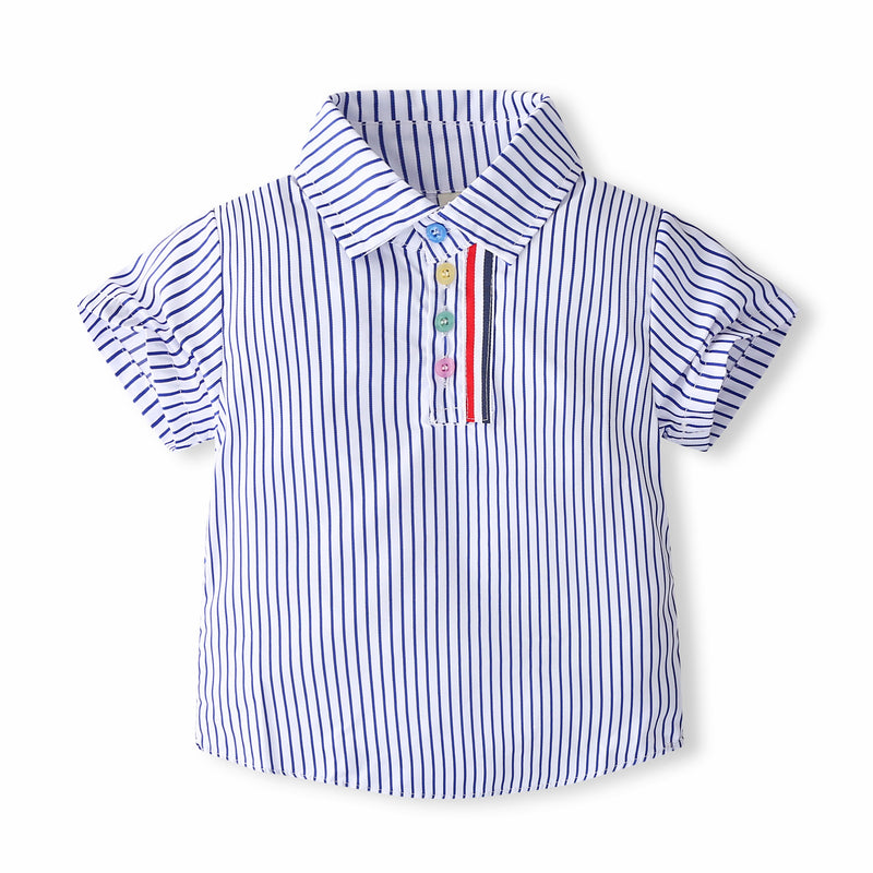 Children gentleman summer clothes striped short sleeve tops + white shorts 2 pcs clothing sets for kids baby boys party suits