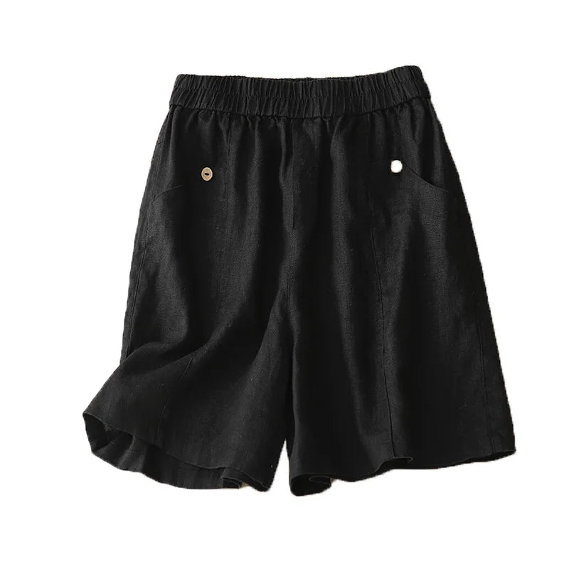 Linen Shorts Pants Casual Button Up High Waist Wide Leg Pants Clothing