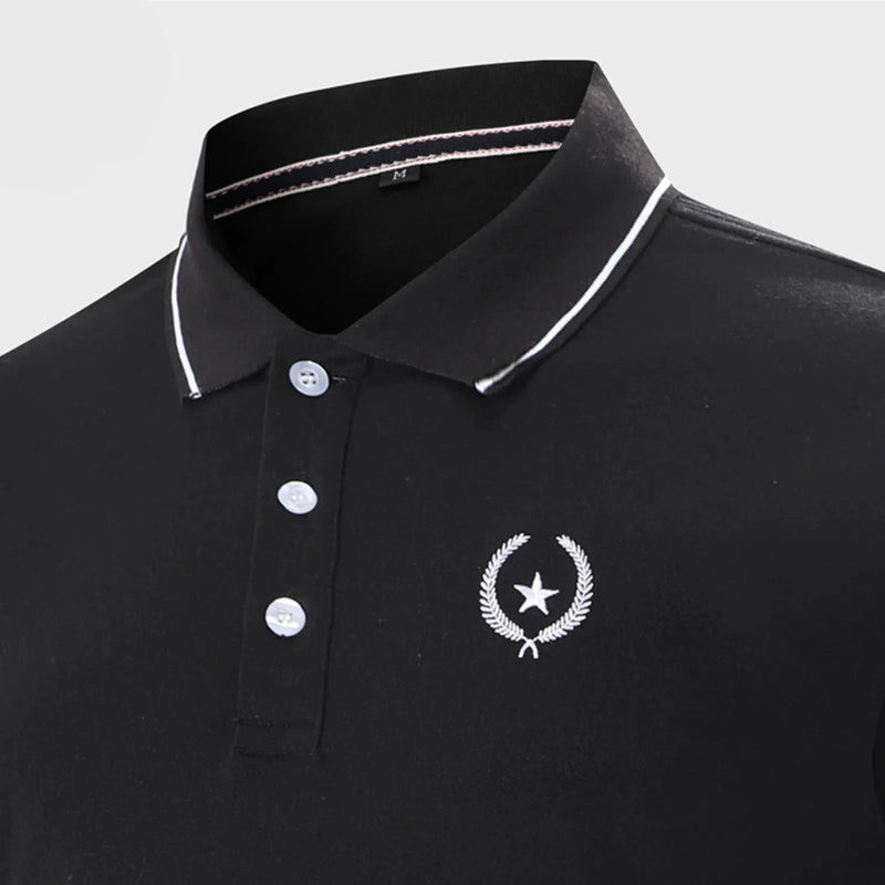 Summer Casual Classic Polo Shirt Men Short Sleeve Contrast Trim Solid Embroidered Polo Shirts