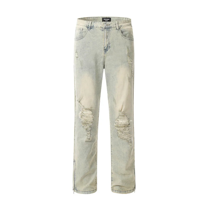 Vintage Denim Pants Men Ripped Hole Jeans Cotton Jean Trousers Hip Hop Retro