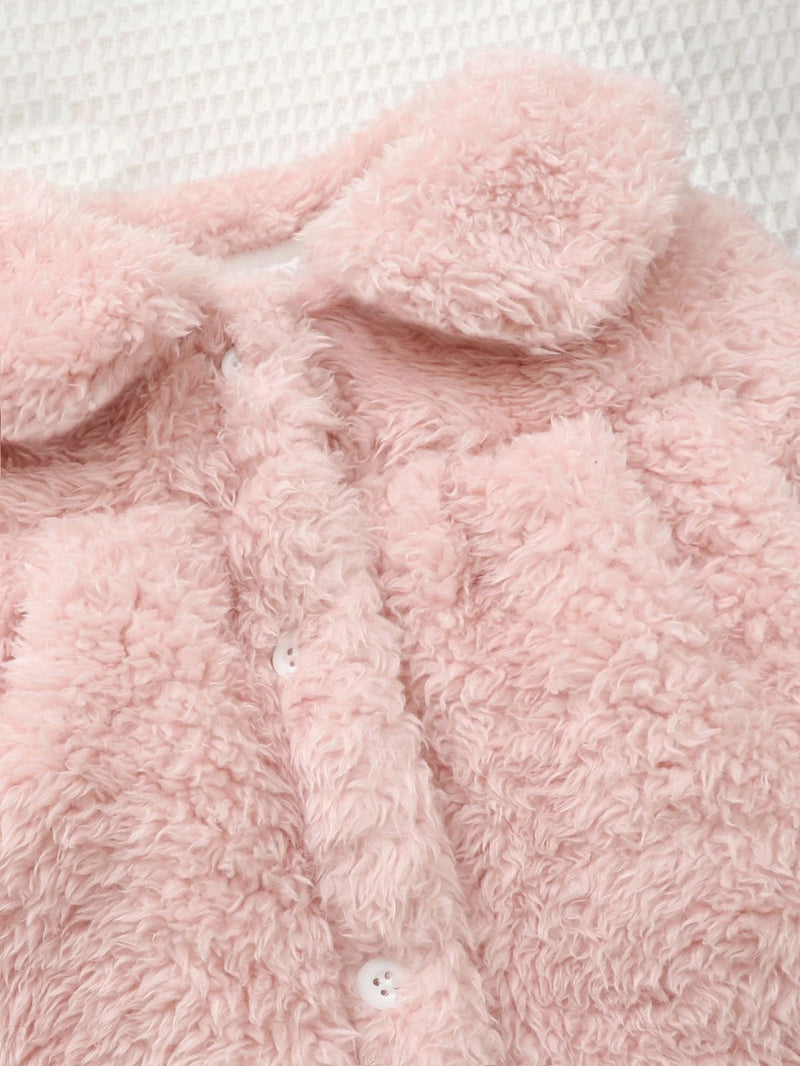 Baby Girl Autumn and Winter Cute Warm Comfortable Fluffy Coat Casual Sweet Plush Thick Jacket