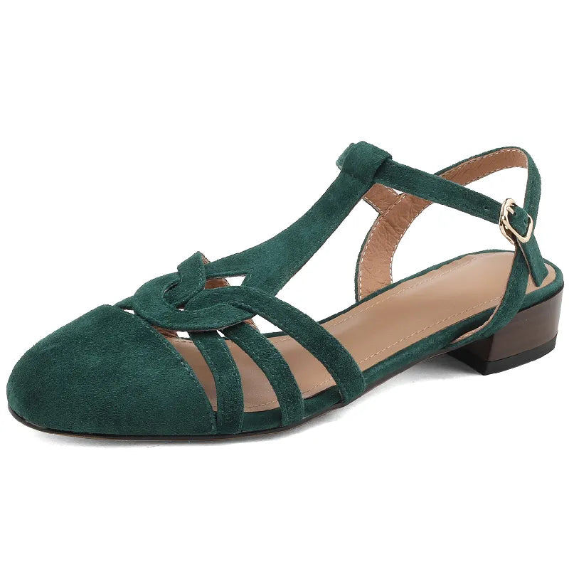 Women's Sandals Summer Shoes Trends Low Heels Close Toe Green Flip Flops Casual Footwear Shoes Ladies Leather