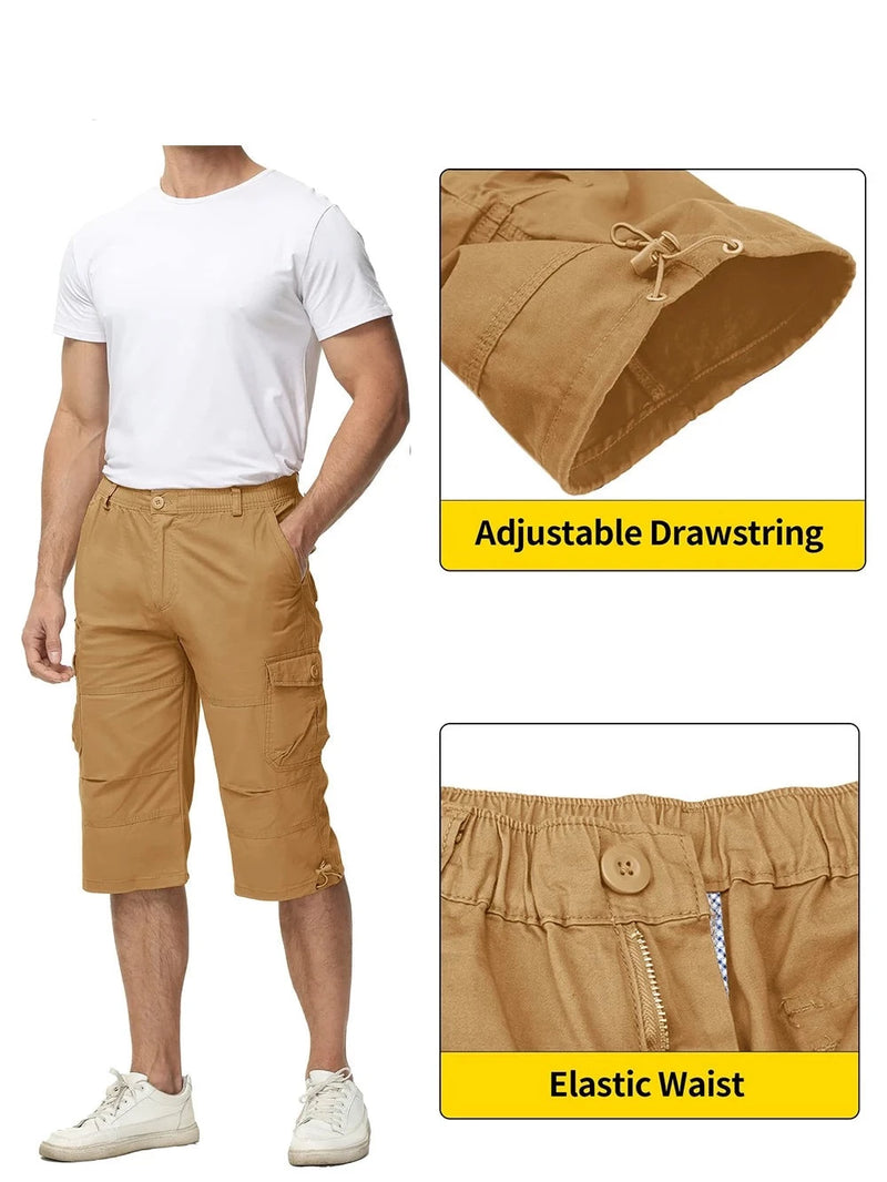 Men's Tactical Capri Pants Multi Pocket Summer Twill Work Cargo Pants Man