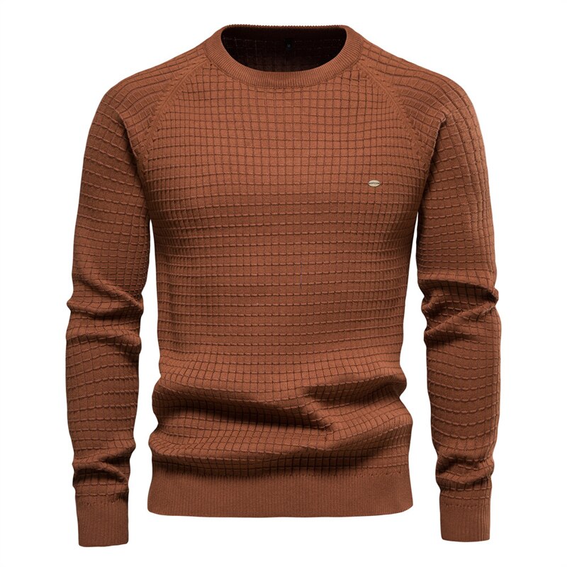Autumn and Winter Men Sweater Cotton Casual Pullover Men Solid Plaid Comfortable Breathable Sweater