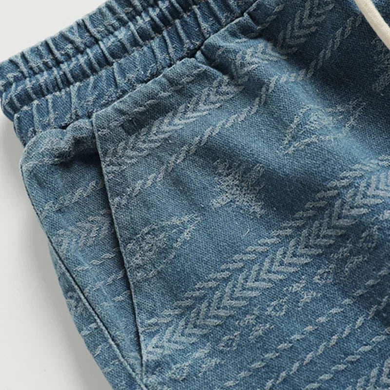 Summer Vintage Ethnic Style Wash Denim Drawstring Loose Shorts Men's