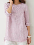 Women Shirts Summer Striped Blouses Long Sleeve O Neck Casual Loose Chemise Tunic Tops Oversize