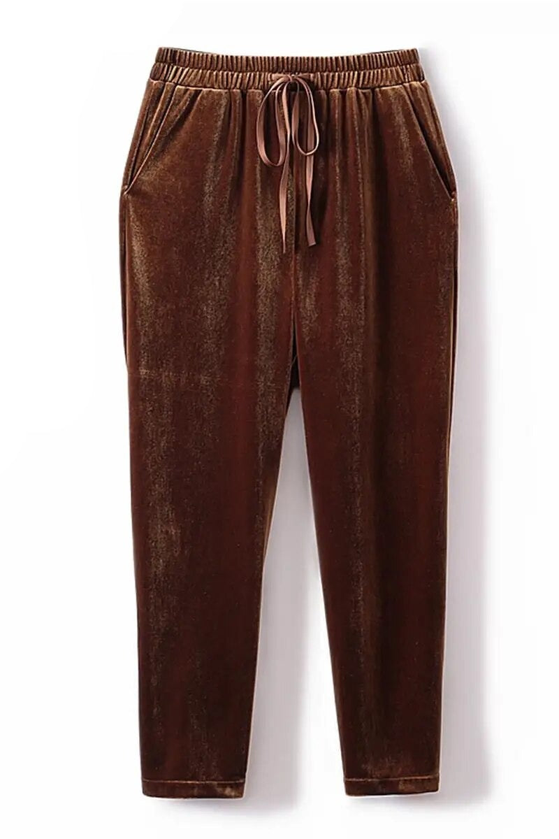 Autumn Winter Harem Pants For Women Slender Elastic Waist Solid Velvet Carrot Casual Trousers