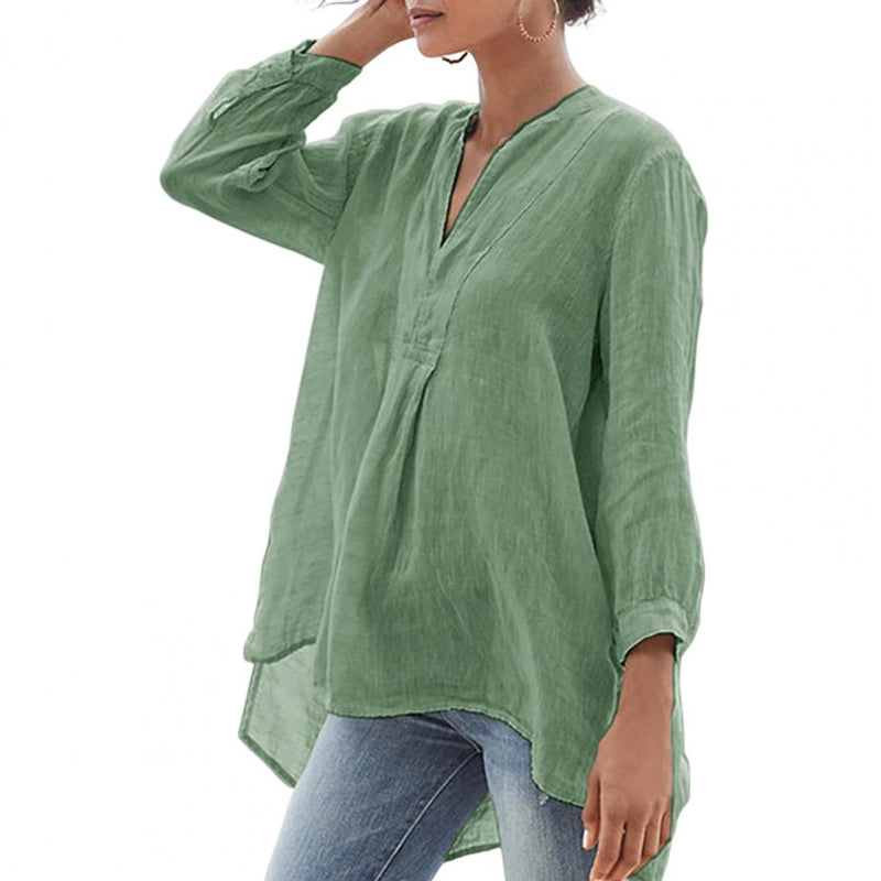 Linen Women Shirt Casual Flax Three-quarter Sleeve Loose Lady Blouses Top Female Clothing
