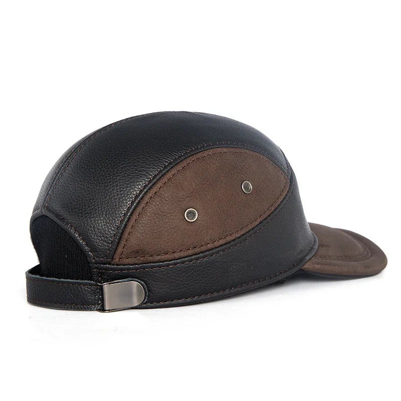 Men Cap Distressed Splice First Layer Leather Baseball Cap Peaked Hats