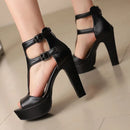 Female Sandals Peep Toe Heels 12cm Platform 3.5cm Zipper T-strap