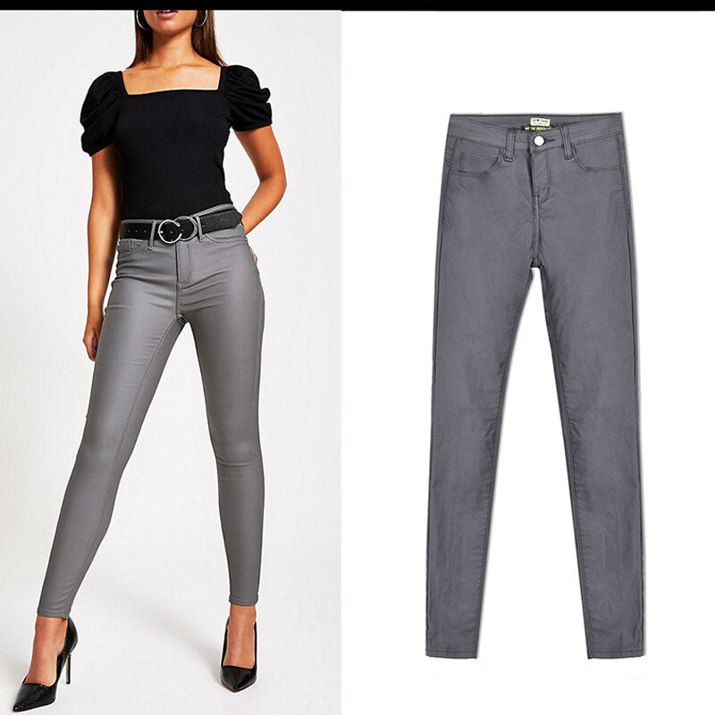 Spring Casual Leather Pants High Waist Ladies Pencil Skinny Jeans Pants Female Trousers Women Clothes Jeans
