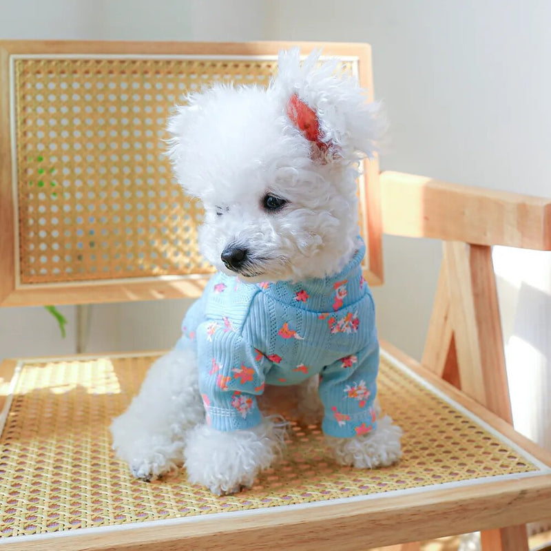 Dog Dresses Pet Clothes for Spring and Summer Bichon Blue Floral Bottoming Shirt Cute Pullover Shirt Light and Breathable