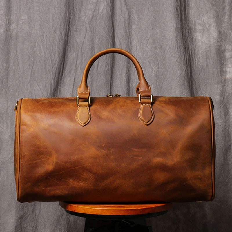 Men's Travel Bag Women's Weekend Handbag Large Capacity Vintage Duffle Bag Leather Laptop Bag