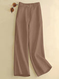 Women Elastic Waist Solid Ankle Length Palazzo Spring Elegant Casual Pant Street Loose Trousers