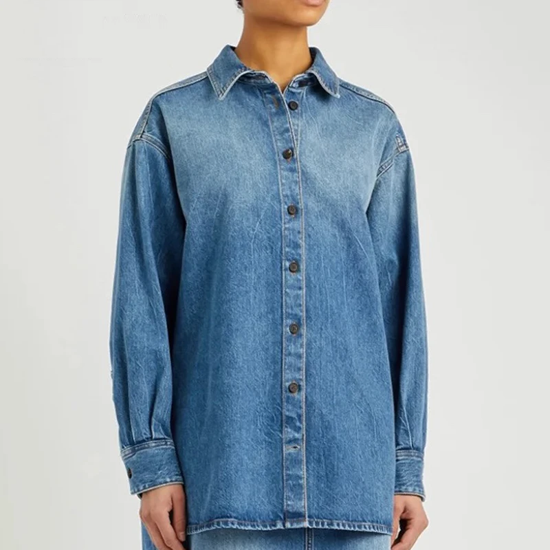 Washed Loose Long Sleeve Cotton Denim Shirt Jacket Women Clothes