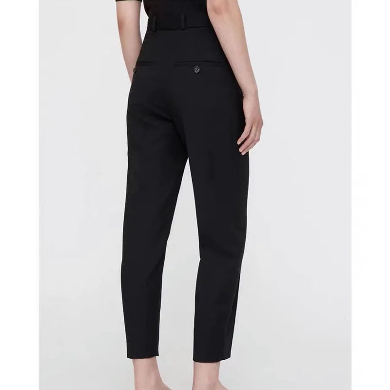 Women's Commuter Twill Fabric Fine Pleated Seam Design High-waisted Straight Suit Pants Women