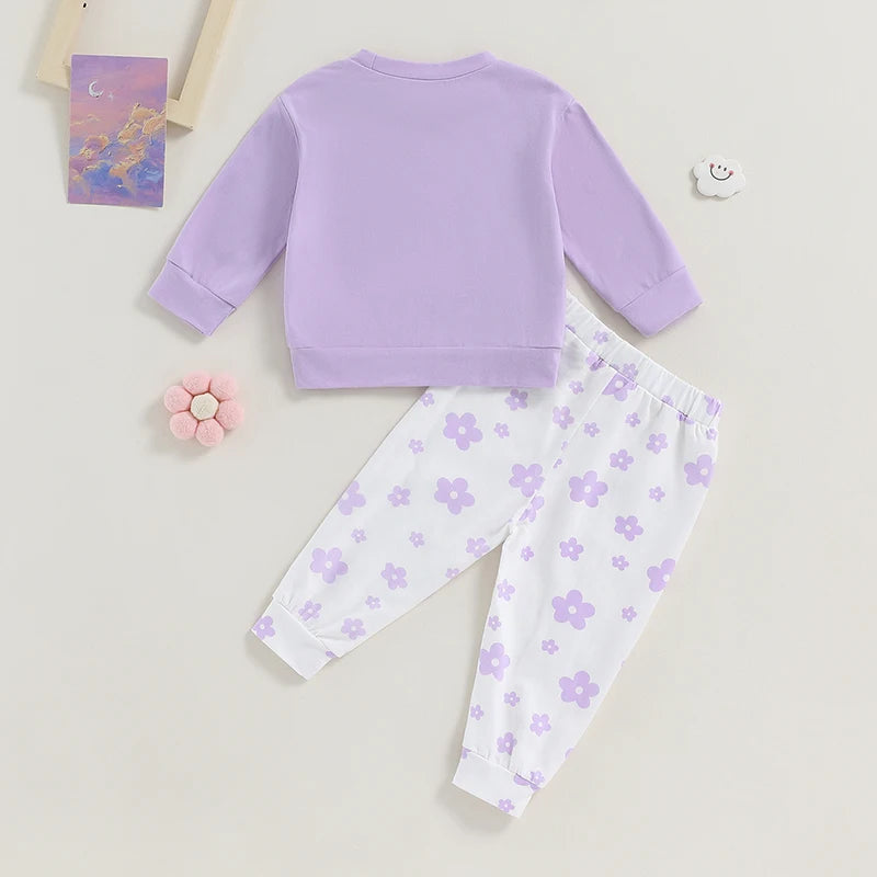 Toddler Girls Fall Outfit Floral Long Sleeve Sweatshirt Long Pants Cute Infant Outfit