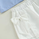 Summer Kids Toddler Girls Outfits Sleeveless Button Down Striped Shirt Bow Shorts Clothes Set