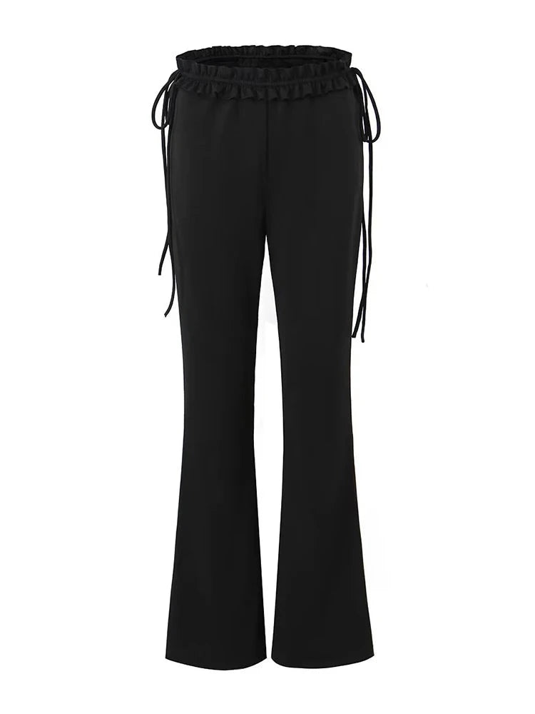 Women Autumn Streetwear Style Low Waist Flared Pants Chic Elastic Waist Long Pant Casual Trousers