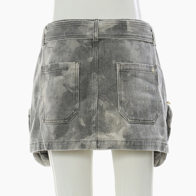 Women Skirts Early Spring Summer Camouflage Zipper Pocket Decoration Low Waist Denim Skirt With Belt