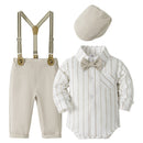 Baby Boys Spring Autumn Gentleman Clothes Kids Striped Bodysuit Outfit for Newborn Boy Wedding Party Set