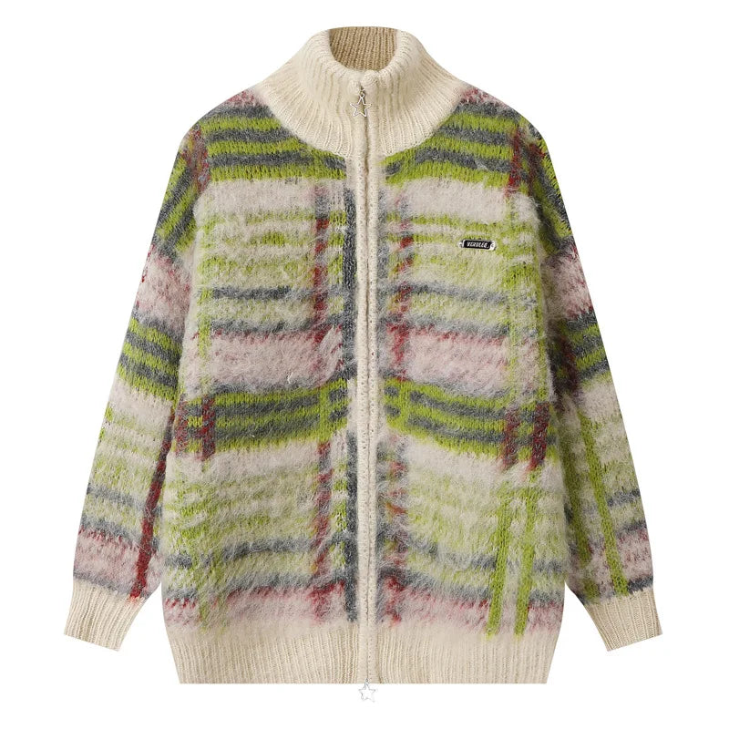 Vintage Striped Cardigan Sweater Winter Warm Zipper Knitted Sweaters Hip Hop Streetwear Knitwear Coat Clothing