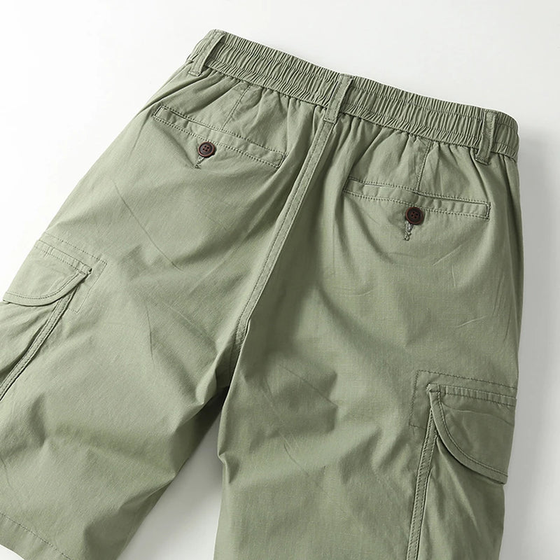 Cargo Shorts Men Summer Short Pants Casual Solid Elastic Waist Shorts Male Summer Short