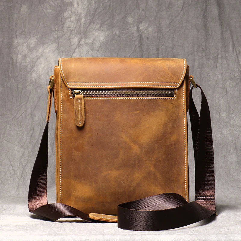 Leather Shoulder Bag Men's Bag Brown Crossbody Casual Magnetic Buckle Flap Shoulder Bags