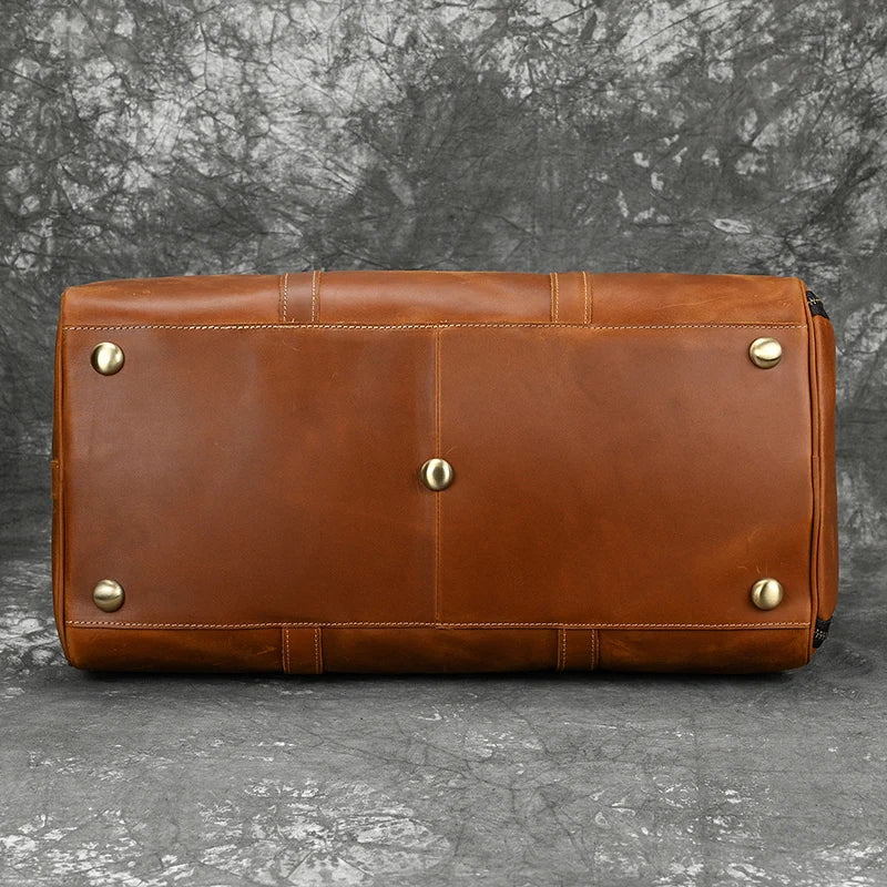 Vintage Men's Hand Luggage Bag Travel Bag With Shoe Pocket Genuine Leather Large Capacity Shoulder