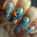 Flower Full Cover Nail with Pearl Design Mid-length Ballet False Nails Press on Square Fake Nail Tip