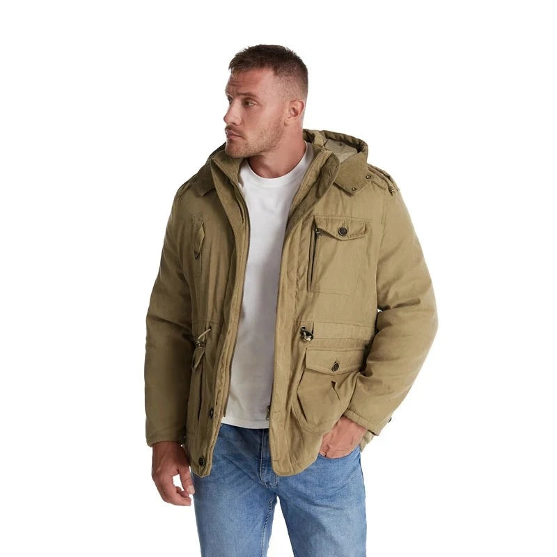 Winter men's jacket Large hooded down jacket casual mid length jacket