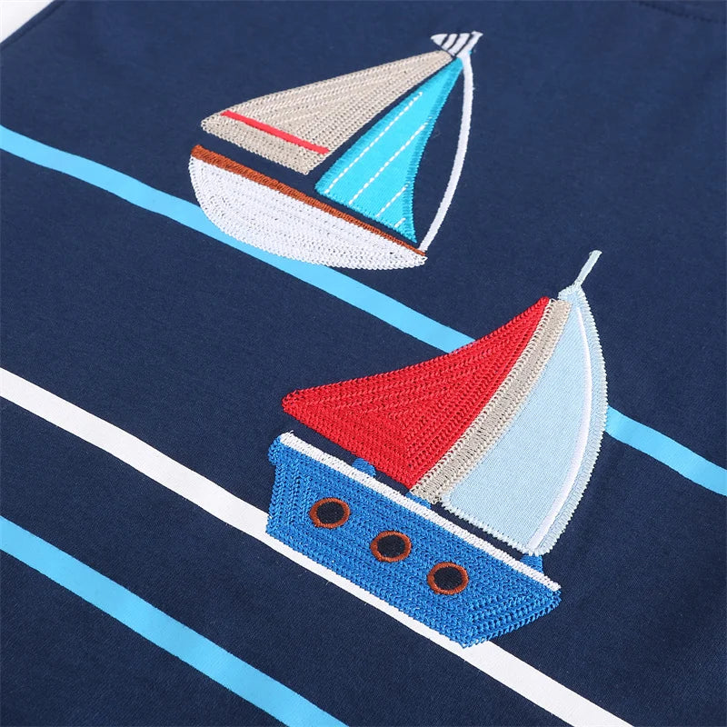 Summer Outfits For Kids Wear Boats Embroidery Hot Selling Baby Clothing Sets Boys Girls Cotton Tees + Shorts Sets