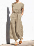 Summer Overalls Women Casual Short Sleeve Rompers Solid Jumpsuits  Oversized