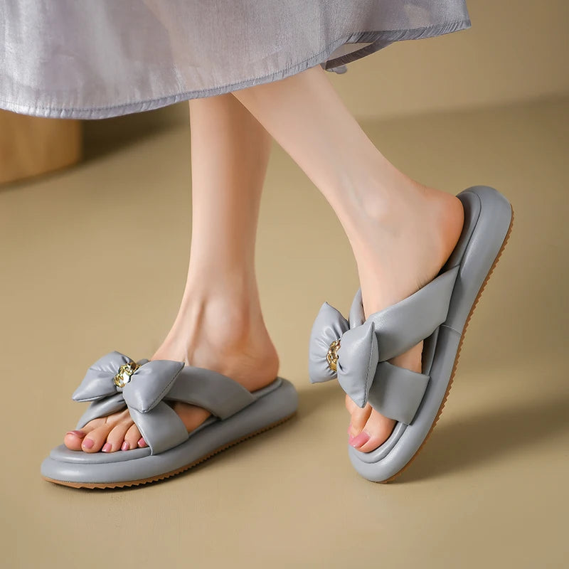 Butterfly Knot Slippers Flat With Heels Women Slippers Concise Ladies Casual Summer Platform Shoes