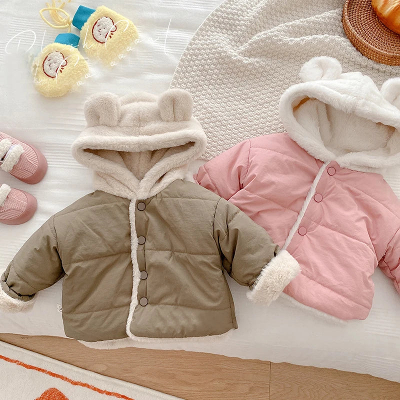 Warm Plush thickened down cotton clothes hooded wool collar cotton clothes