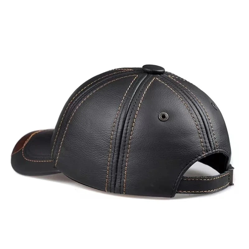 Free Shipping Men Leather Baseball Caps Winter Dome Lined Double Leisure Warm