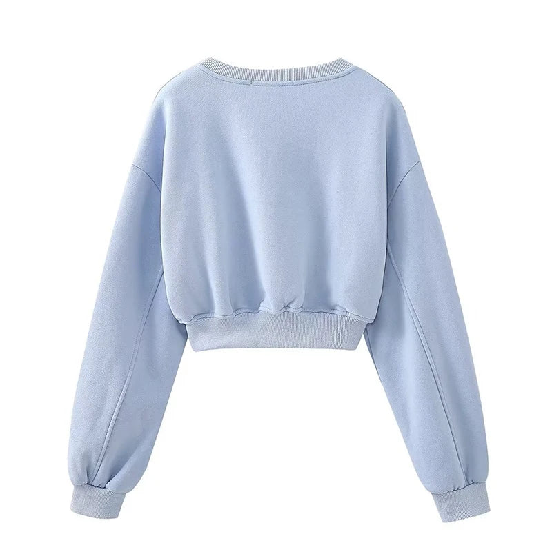 Autumn Women Basic Crop Sweatshirt Long Sleeve Female Loose Casual Pullovers