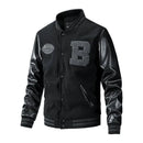Autumn And Winter Cloth Padded Jacket  Baseball Collar Leather Sleeve Jacket Flower Wool Large Size Varsity Jacket