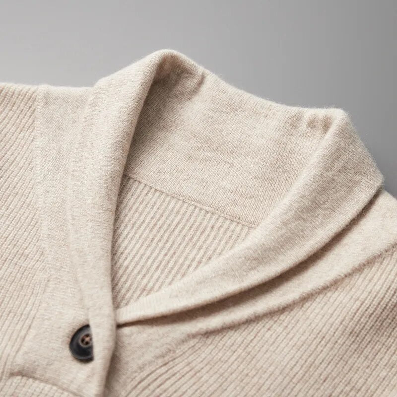 Autumn Winter Cashmere Sweater Men's Thickened Green Fruit Collar Pullover Warm V-neck Top