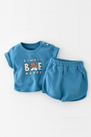Baby Clothes Set Summer Blue Bear Cartoon Boy Casual Newborn For 1-4 Years Outfits Tops+Pants Toddler Girl Costume Romper