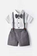 Baby Boy Clothes Suit Infant Toddler Sets Dress Kids Grey Solid Shirt Shorts Short Sleeves Outfit Turn-down Collar Costume
