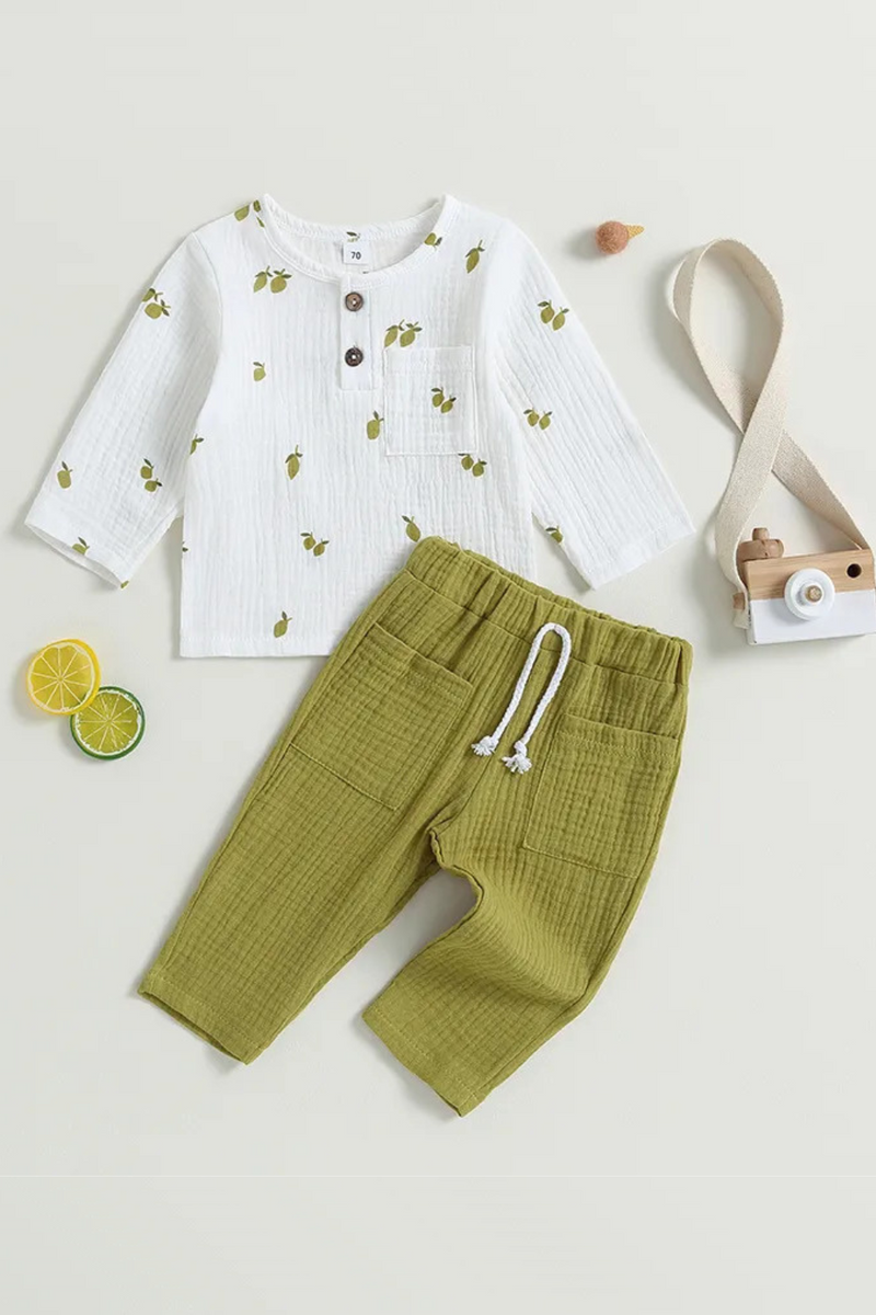 Infant Baby's Sets 2Pcs Clothing Fall Long Sleeve Lemon Tops and Pants Outfits Kids Newborn Casual Clothes