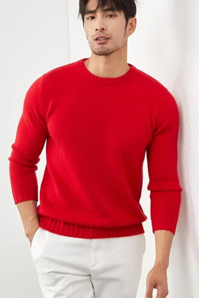 Cashmere Sweater Men's Round Neck Knit Pullovers Young/Middle-aged High-End Tops Winter Warm Base Shirt